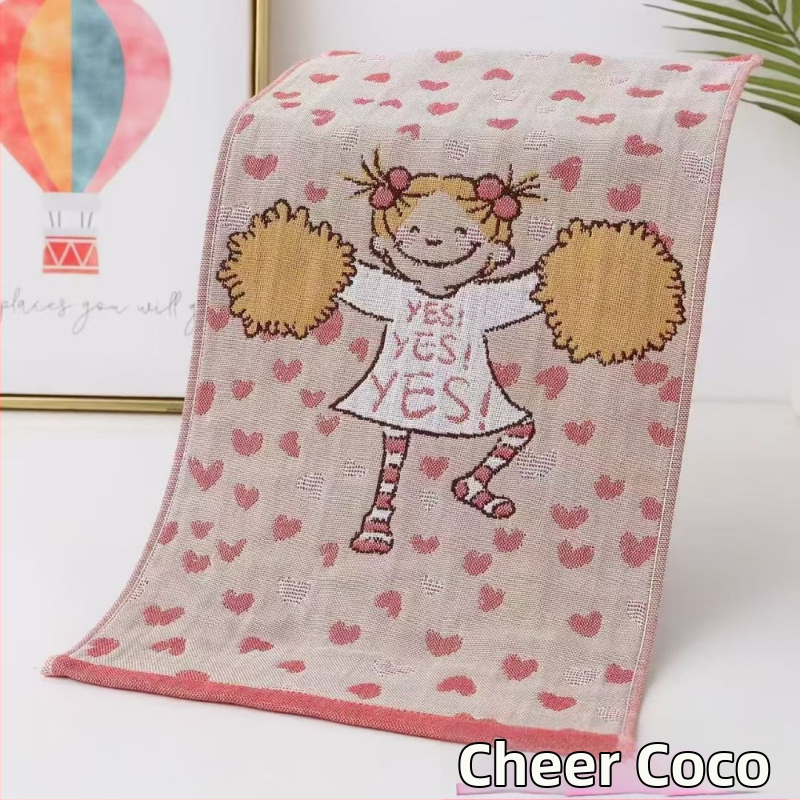 Keturių sluoksnių medvilninis vaikų rankšluostis, animacinių filmų serija, 50 g, daugiasluoksnė siūlų pynė, Jacquard audinys, logotipo atspausdinimas galimas