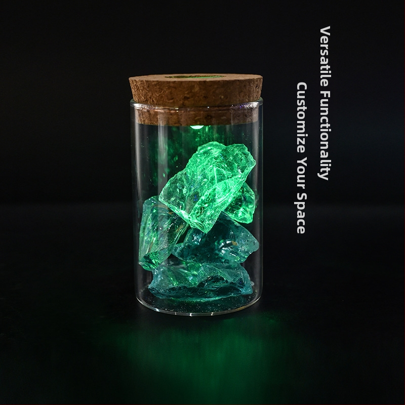 Stiklinė laikymo tara su apšvietimu - borosilikatinis stiklas su aukštu skaidrumu, kamštinis dangtelis, apyrankėms demonstravimui, dulkių apsauga