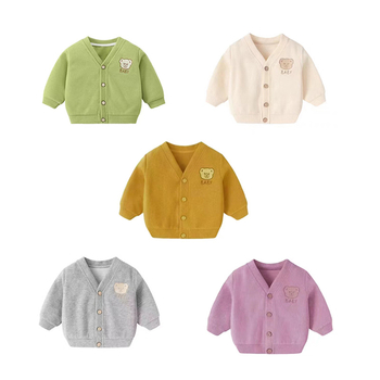 Jachetă de primăvară pentru copii cu broderie în stil coreean, unisex, guler în V, mâneci lungi, închidere cu nasturi pe un rând