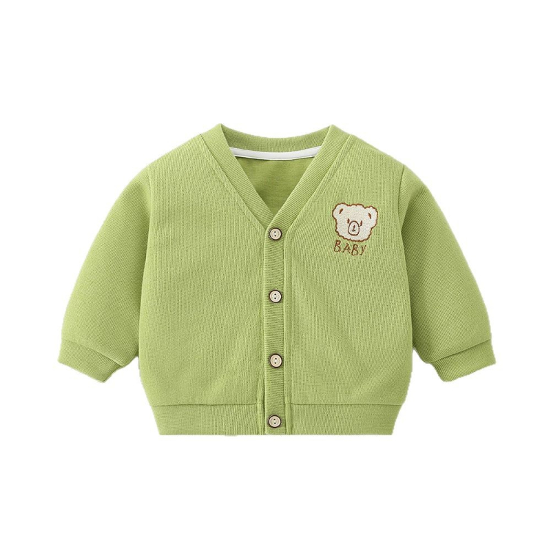 Jachetă de primăvară pentru copii cu broderie în stil coreean, unisex, guler în V, mâneci lungi, închidere cu nasturi pe un rând