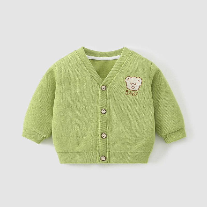 Jachetă de primăvară pentru copii cu broderie în stil coreean, unisex, guler în V, mâneci lungi, închidere cu nasturi pe un rând