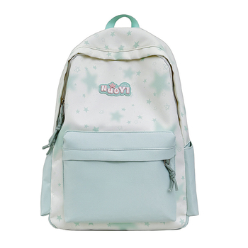 Ученическа раница - мил карикатурен стил, нейлон, дишаща и водоустойчива, полиестерна подплата, шарка с вълни (Зима 2025)