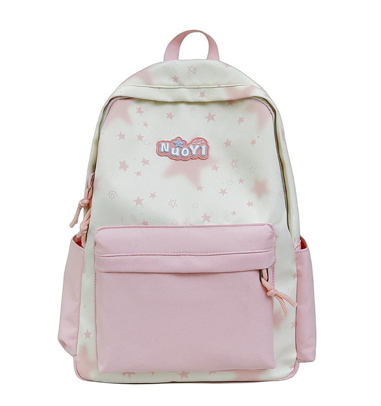 Ученическа раница - мил карикатурен стил, нейлон, дишаща и водоустойчива, полиестерна подплата, шарка с вълни (Зима 2025)