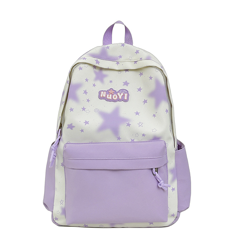 Ученическа раница - мил карикатурен стил, нейлон, дишаща и водоустойчива, полиестерна подплата, шарка с вълни (Зима 2025)