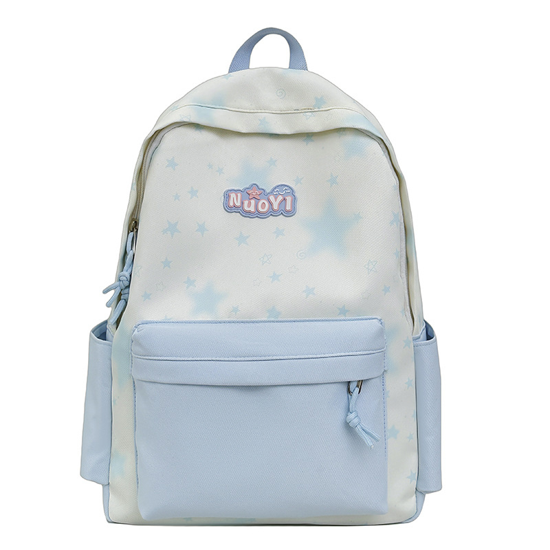 Ученическа раница - мил карикатурен стил, нейлон, дишаща и водоустойчива, полиестерна подплата, шарка с вълни (Зима 2025)