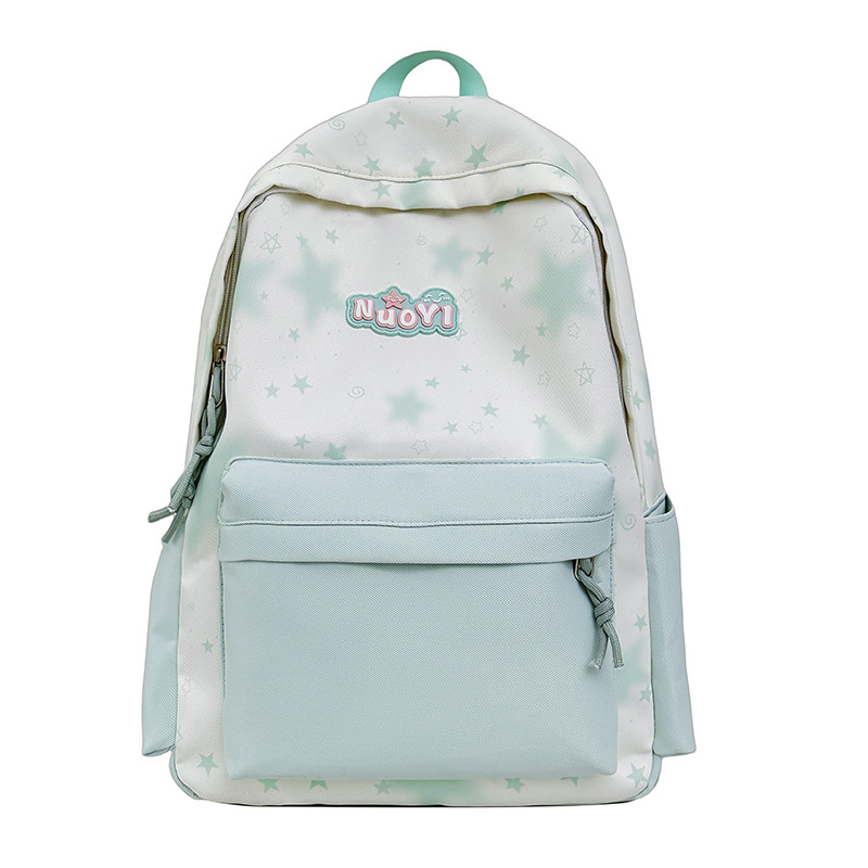 Ученическа раница - мил карикатурен стил, нейлон, дишаща и водоустойчива, полиестерна подплата, шарка с вълни (Зима 2025)