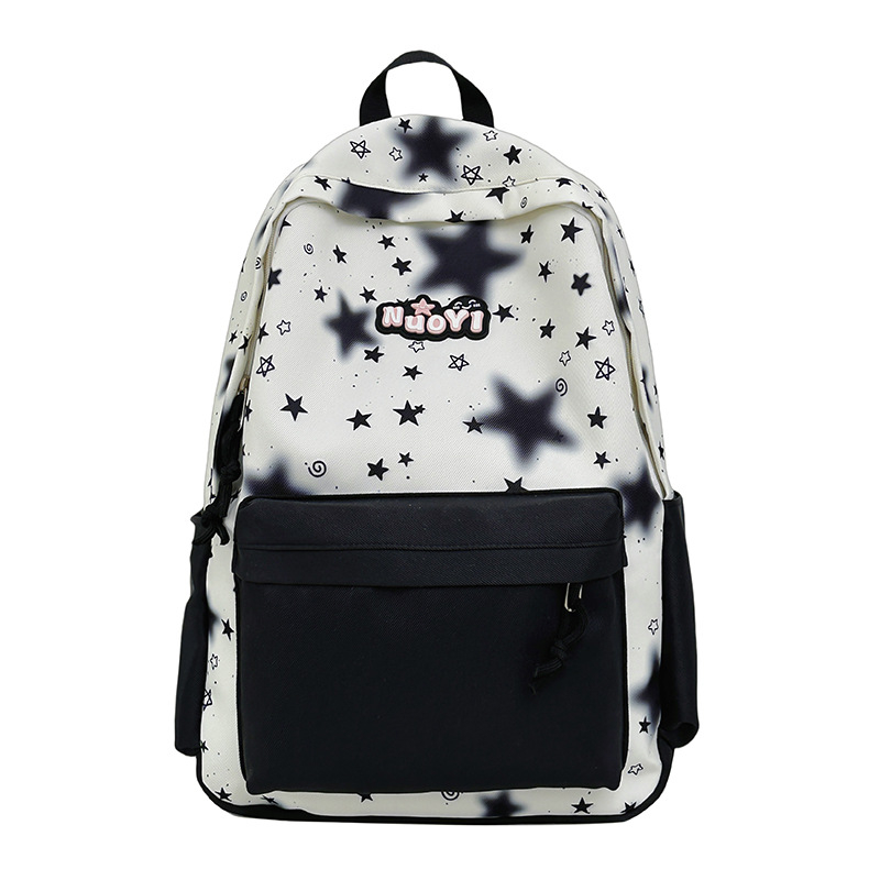 Ученическа раница - мил карикатурен стил, нейлон, дишаща и водоустойчива, полиестерна подплата, шарка с вълни (Зима 2025)