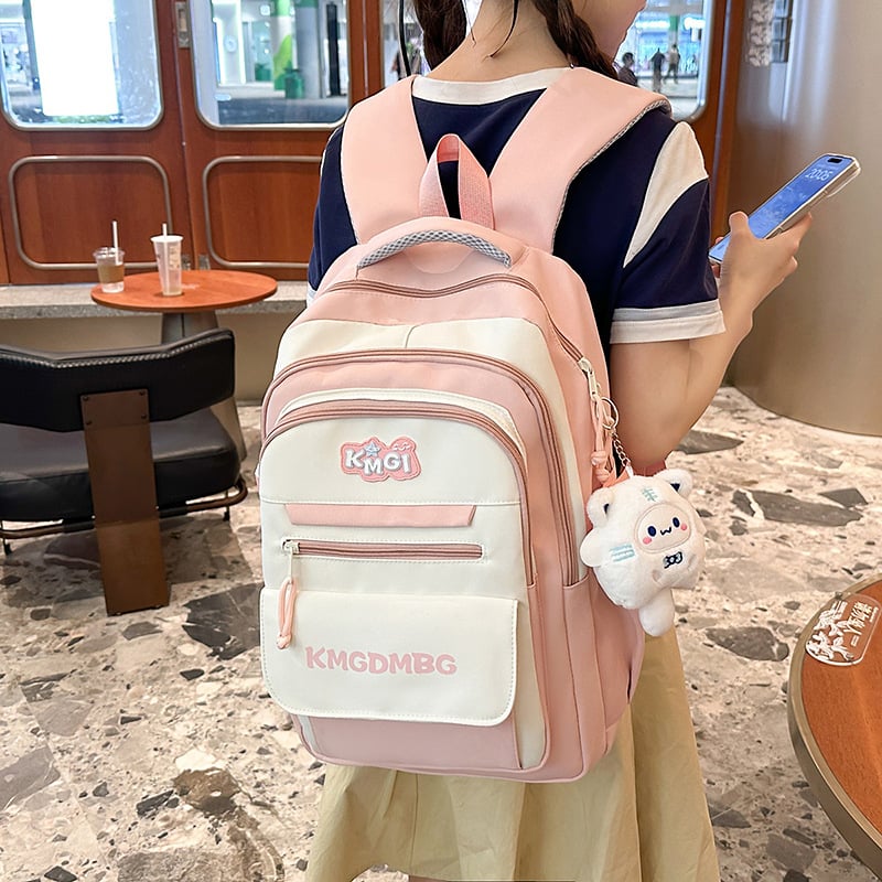 Учебна раница за момичета, голям капацитет, нейлон, дишаща, износоустойчива, извити презрамки