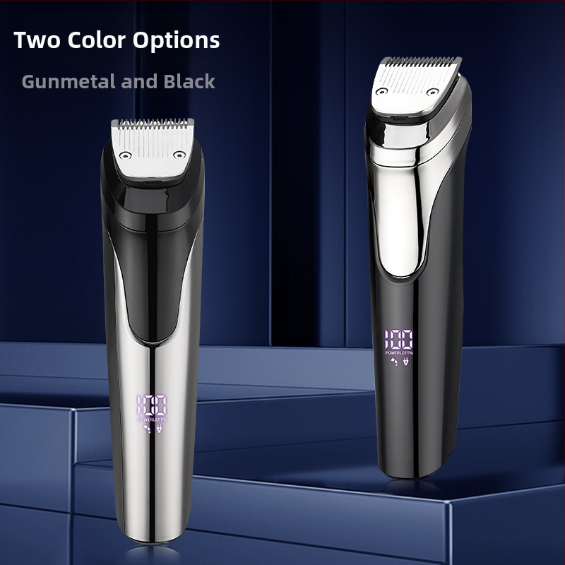 5-ühes elektriline meestele mõeldud hoolduskomplekt – juukselõikur, nina karvade lõikur, raseerimine ja tempellkontuurimine; veekindel, harjaga mootor, roostevabast terasest terad, sisseehitatud aku 500–800 mAh, tööaeg 1–3 tundi.