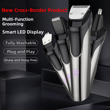 5-in-1 vīriešu kopšanas komplekts, deguna apmatojuma griezējs, nerūsējoša tērauda asmeņi, iebūvēta uzlādes baterija, pilnīgi mazgājams