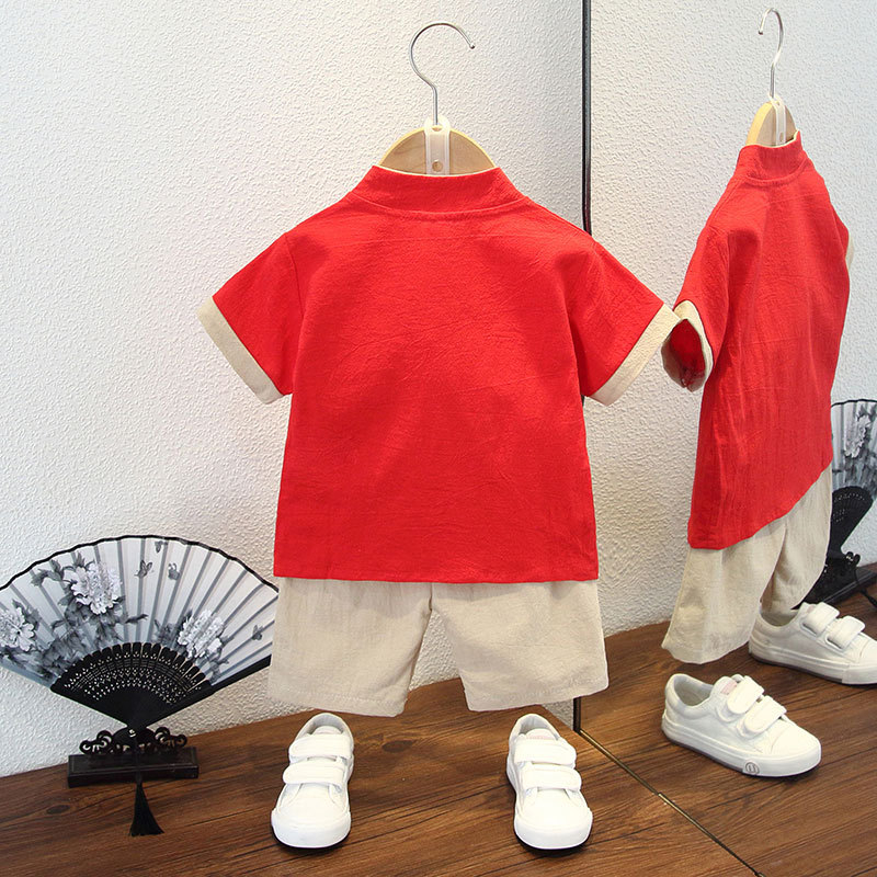 Детски Тан костюм, лек памук, лято, за деца 3–8 г, традиционен стил