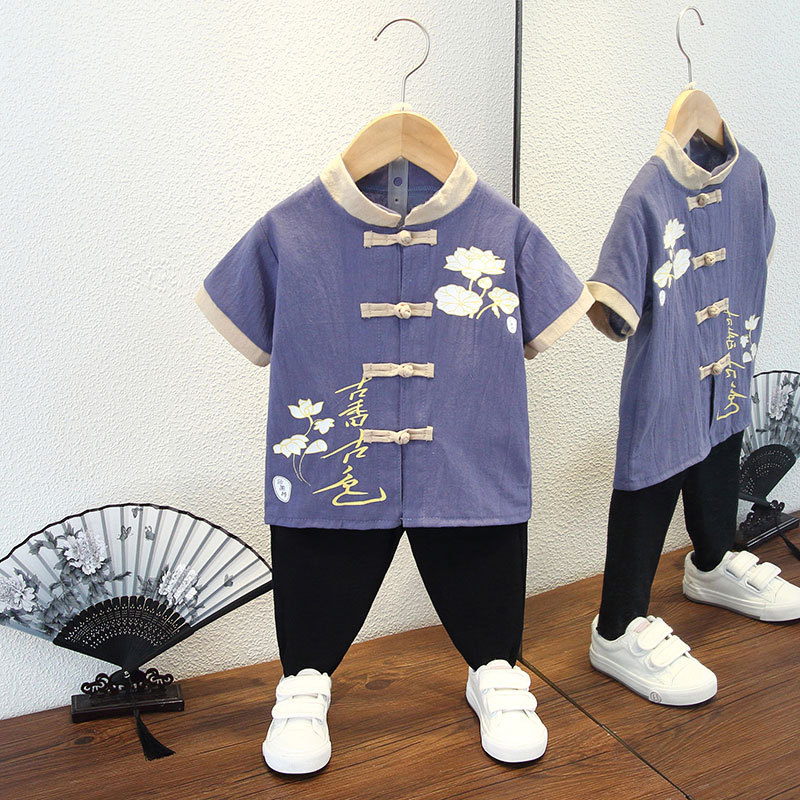 Детски Тан костюм, лек памук, лято, за деца 3–8 г, традиционен стил