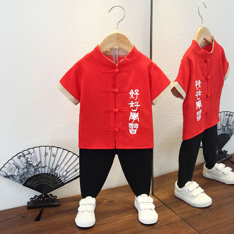 Детски Тан костюм, лек памук, лято, за деца 3–8 г, традиционен стил