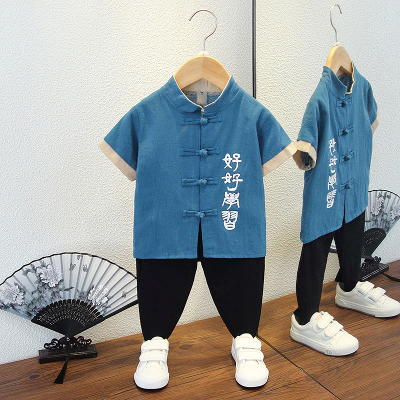 Детски Тан костюм, лек памук, лято, за деца 3–8 г, традиционен стил