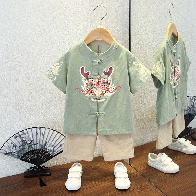 Детски Тан костюм, лек памук, лято, за деца 3–8 г, традиционен стил