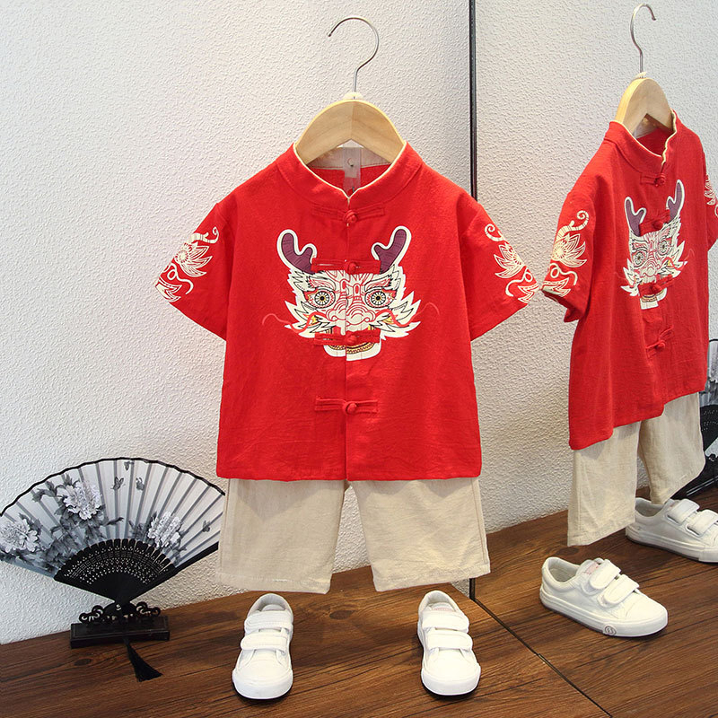 Детски Тан костюм, лек памук, лято, за деца 3–8 г, традиционен стил