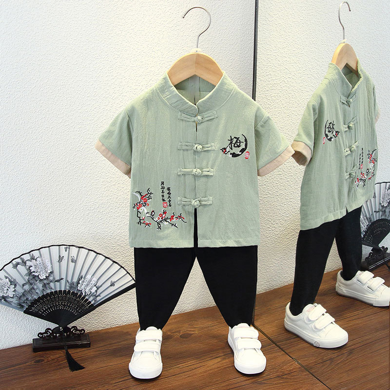 Детски Тан костюм, лек памук, лято, за деца 3–8 г, традиционен стил