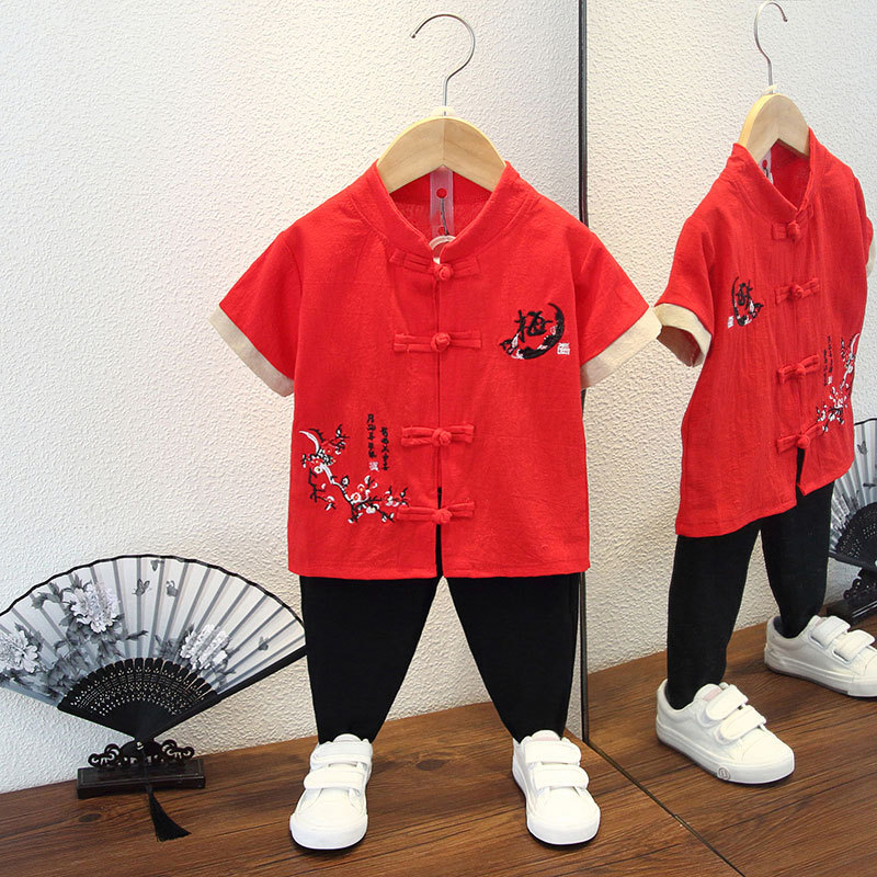 Детски Тан костюм, лек памук, лято, за деца 3–8 г, традиционен стил