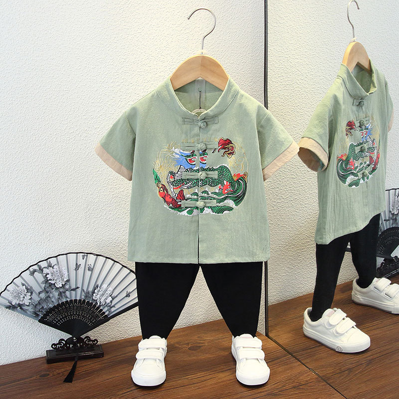 Детски Тан костюм, лек памук, лято, за деца 3–8 г, традиционен стил