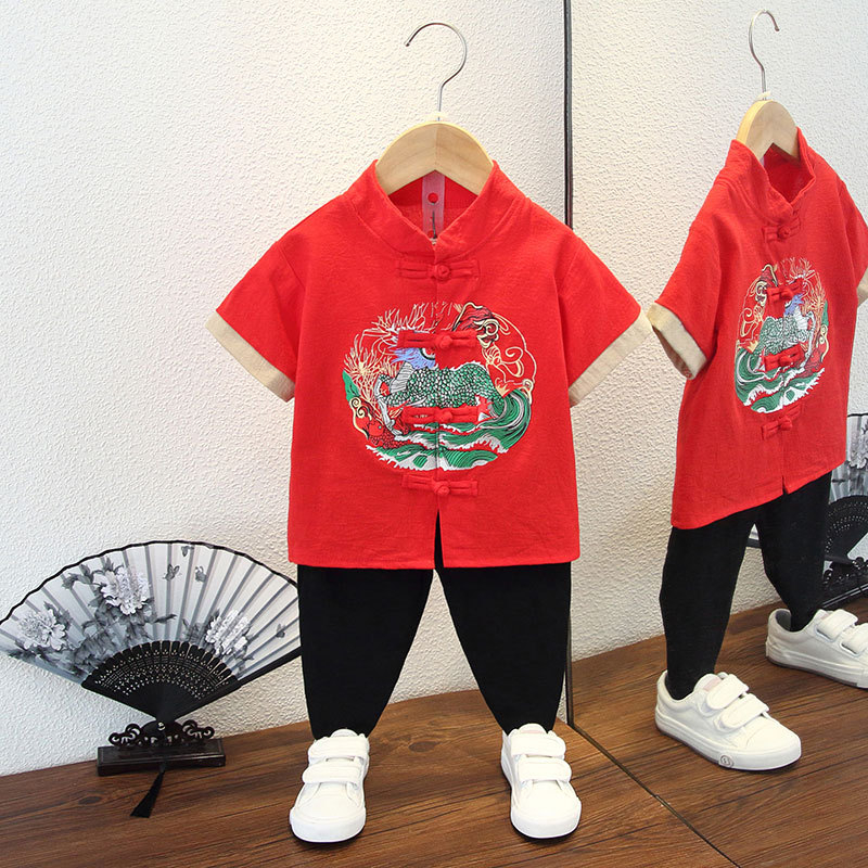 Детски Тан костюм, лек памук, лято, за деца 3–8 г, традиционен стил