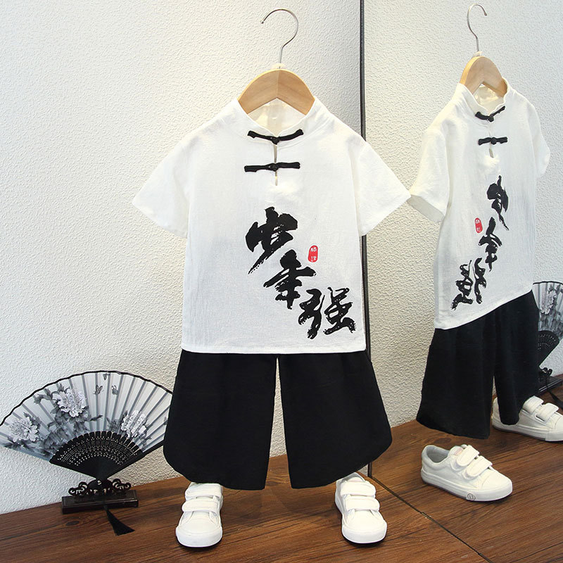 Детски Тан костюм, лек памук, лято, за деца 3–8 г, традиционен стил