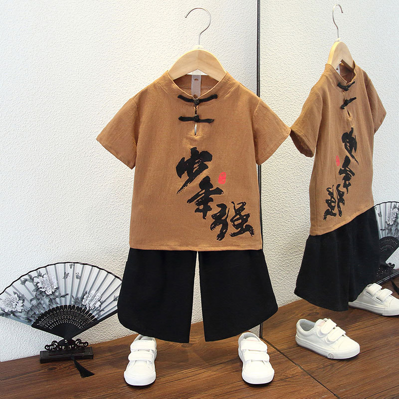 Детски Тан костюм, лек памук, лято, за деца 3–8 г, традиционен стил