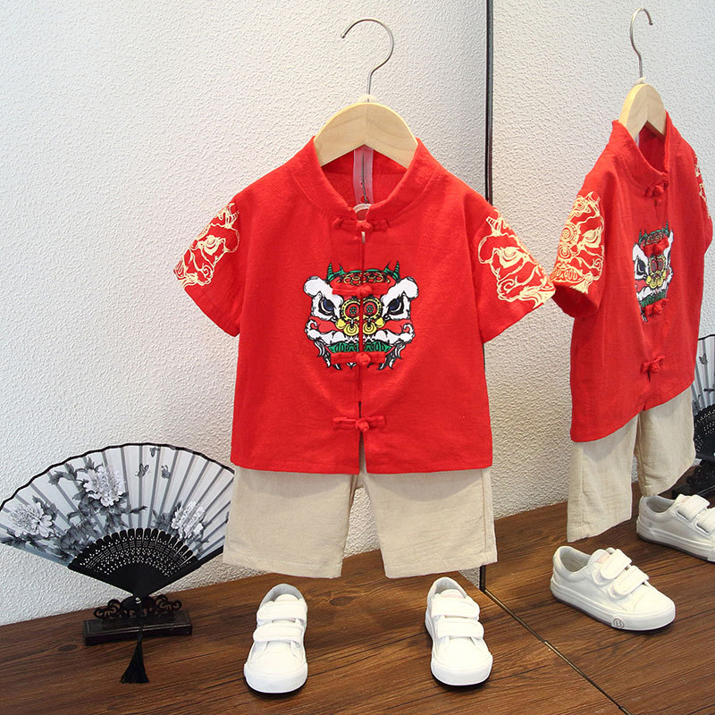 Детски Тан костюм, лек памук, лято, за деца 3–8 г, традиционен стил