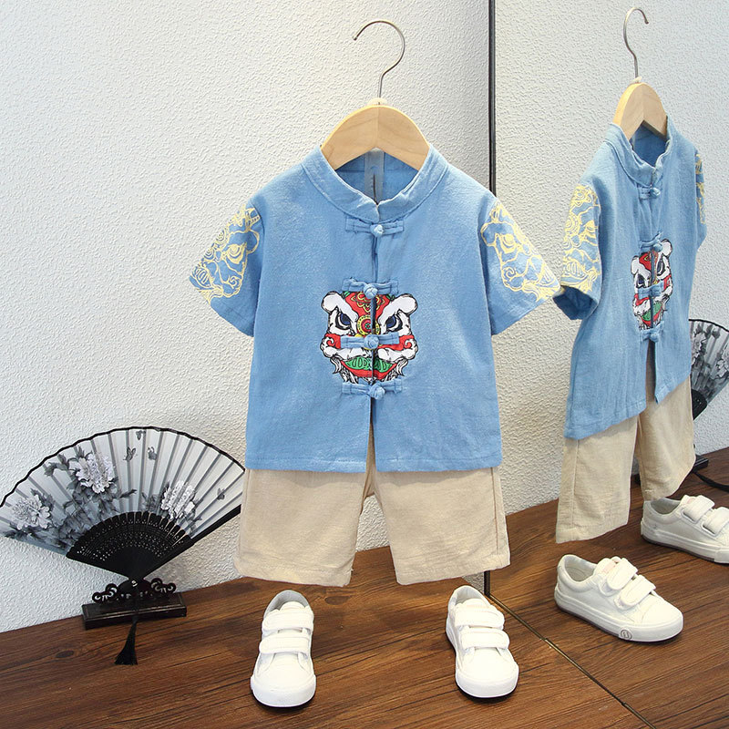 Детски Тан костюм, лек памук, лято, за деца 3–8 г, традиционен стил