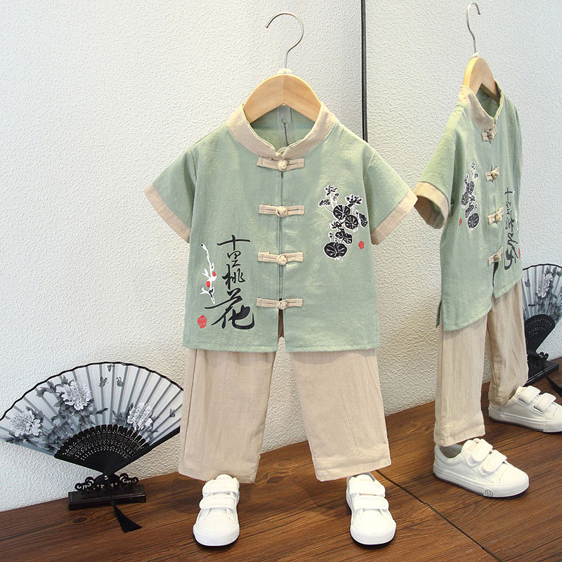 Детски Тан костюм, лек памук, лято, за деца 3–8 г, традиционен стил