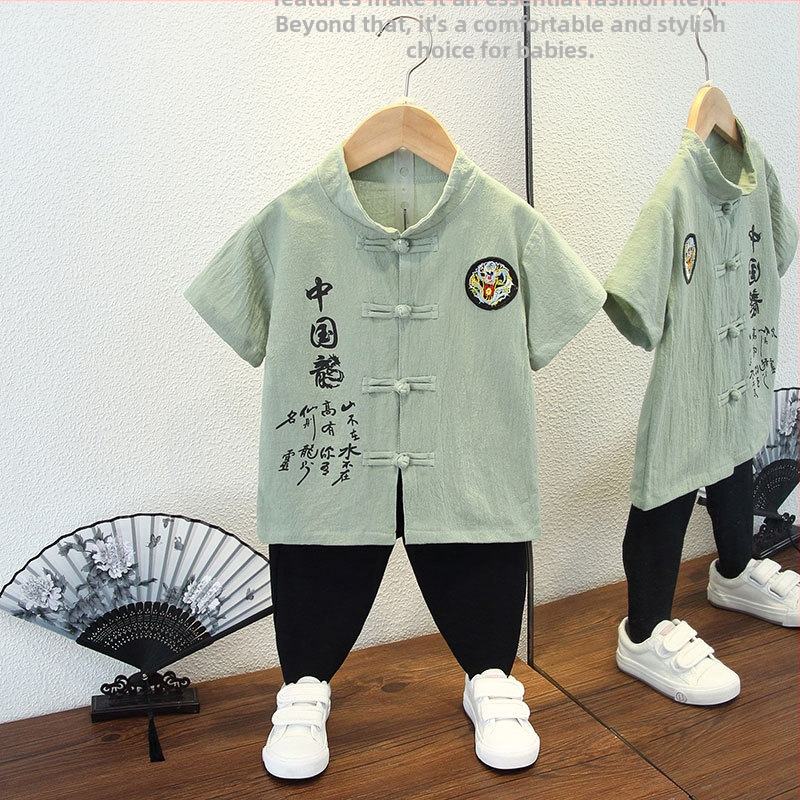 Детски Тан костюм, лек памук, лято, за деца 3–8 г, традиционен стил
