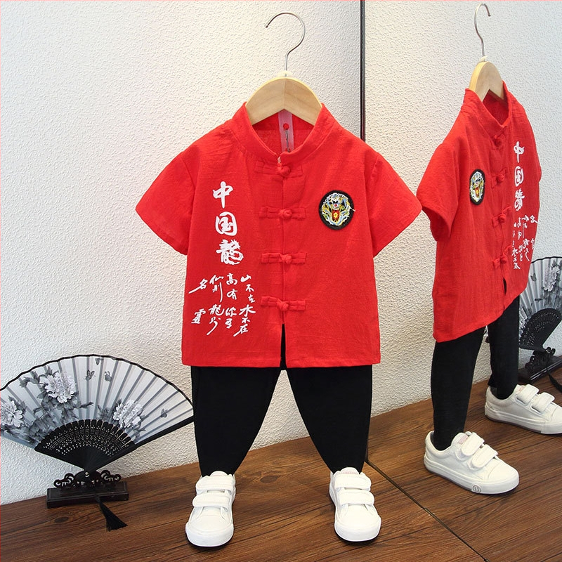 Детски Тан костюм, лек памук, лято, за деца 3–8 г, традиционен стил