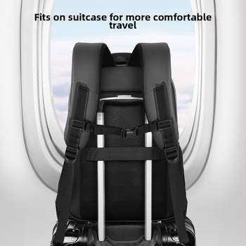 Didelės talpos nešiojamojo kompiuterio kuprinė – vandeniui atspari PVC apdaila, 36–55 L, verslo kelionėms, poliesterio audinys, oro pagalvių petnešos.