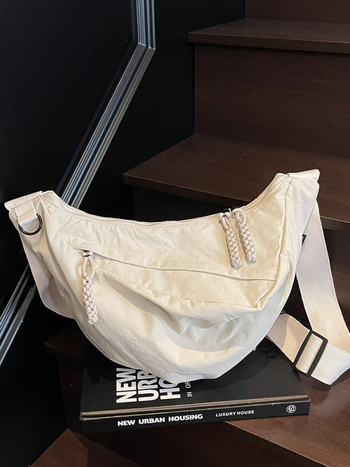 Crossbody τσάντα σε σχήμα dumpling — Unisex, ύφασμα, κλείσιμο με φερμουάρ, επένδυση πολυεστέρα, μαλακή υφή