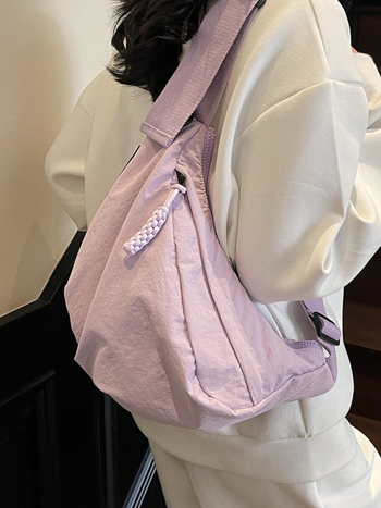 Crossbody τσάντα σε σχήμα dumpling — Unisex, ύφασμα, κλείσιμο με φερμουάρ, επένδυση πολυεστέρα, μαλακή υφή