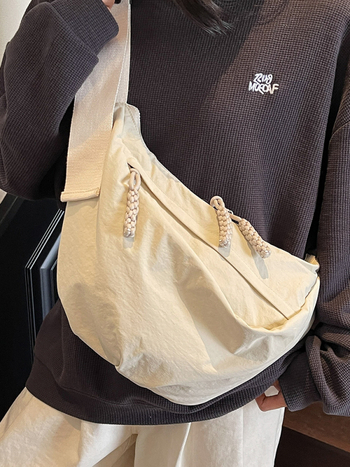 Crossbody τσάντα σε σχήμα dumpling — Unisex, ύφασμα, κλείσιμο με φερμουάρ, επένδυση πολυεστέρα, μαλακή υφή