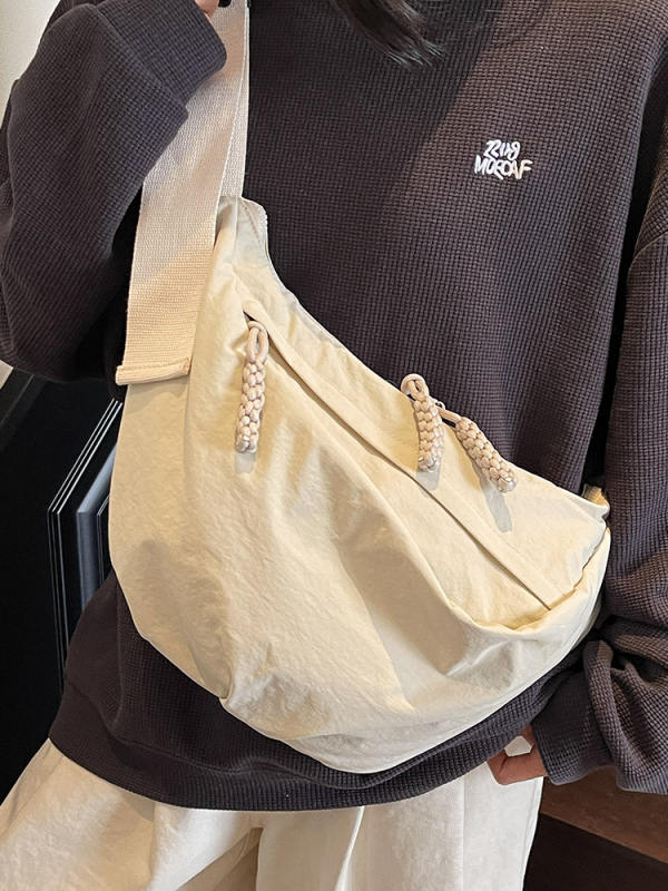 Crossbody τσάντα σε σχήμα dumpling — Unisex, ύφασμα, κλείσιμο με φερμουάρ, επένδυση πολυεστέρα, μαλακή υφή