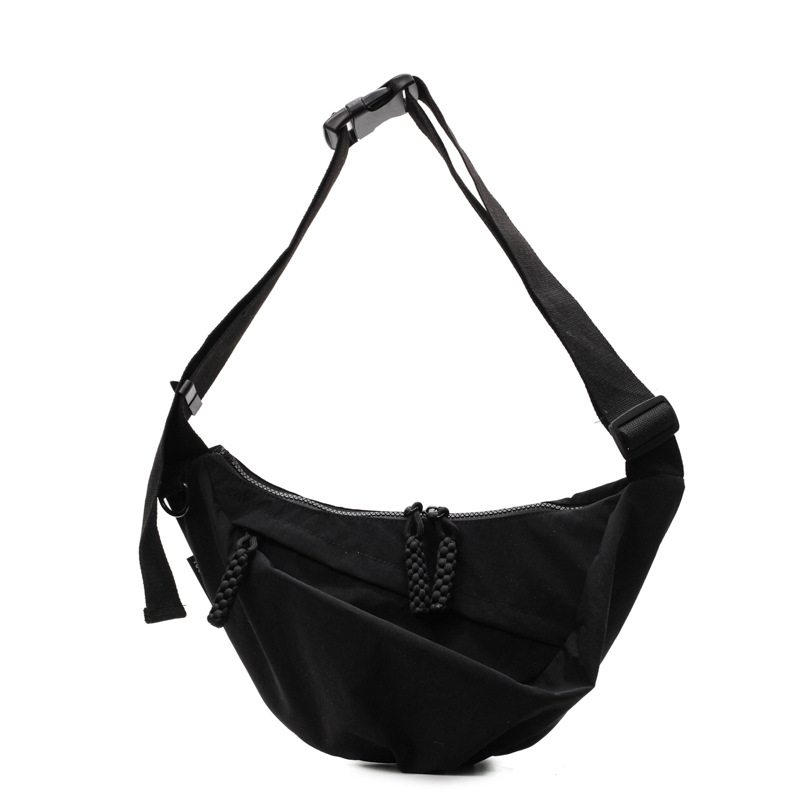 Crossbody τσάντα σε σχήμα dumpling — Unisex, ύφασμα, κλείσιμο με φερμουάρ, επένδυση πολυεστέρα, μαλακή υφή
