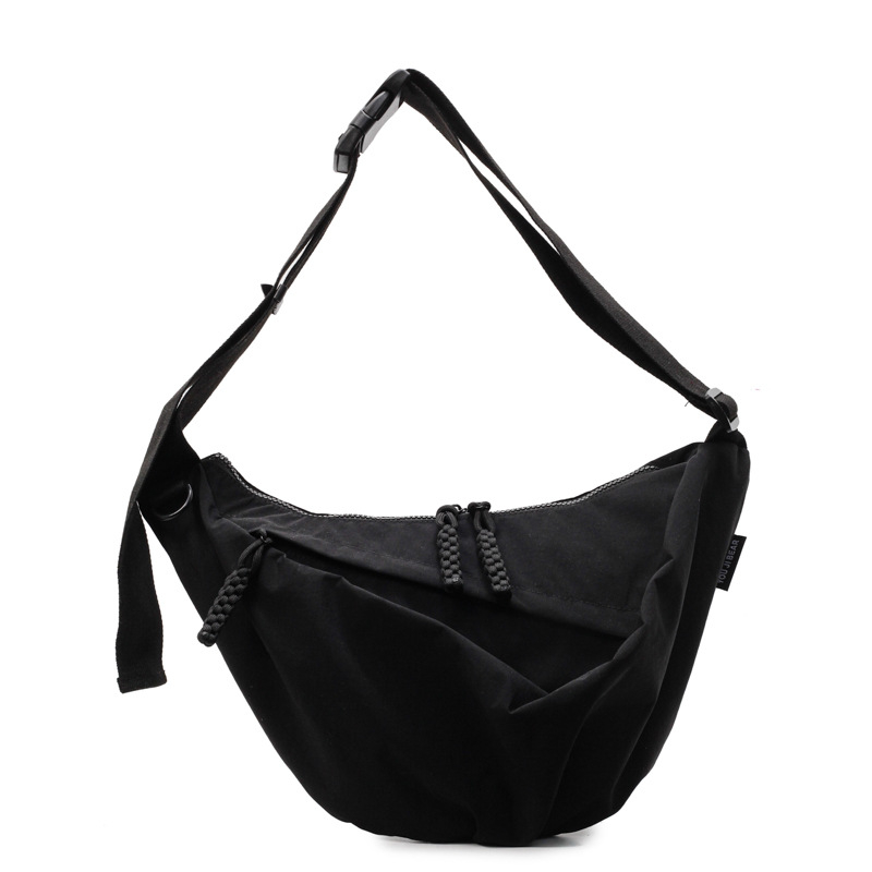 Crossbody τσάντα σε σχήμα dumpling — Unisex, ύφασμα, κλείσιμο με φερμουάρ, επένδυση πολυεστέρα, μαλακή υφή