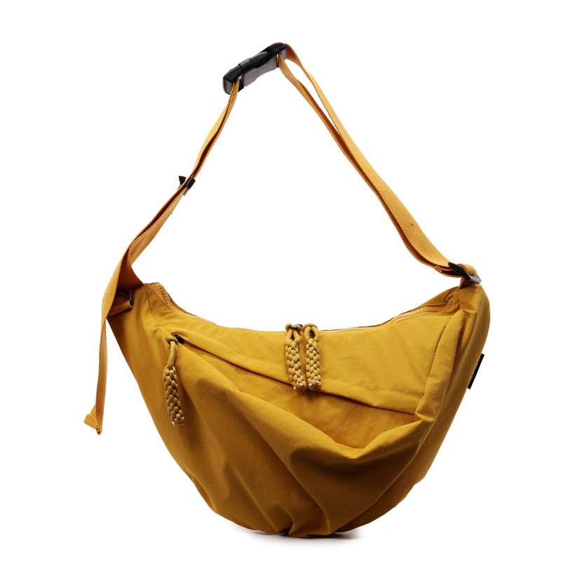 Crossbody τσάντα σε σχήμα dumpling — Unisex, ύφασμα, κλείσιμο με φερμουάρ, επένδυση πολυεστέρα, μαλακή υφή