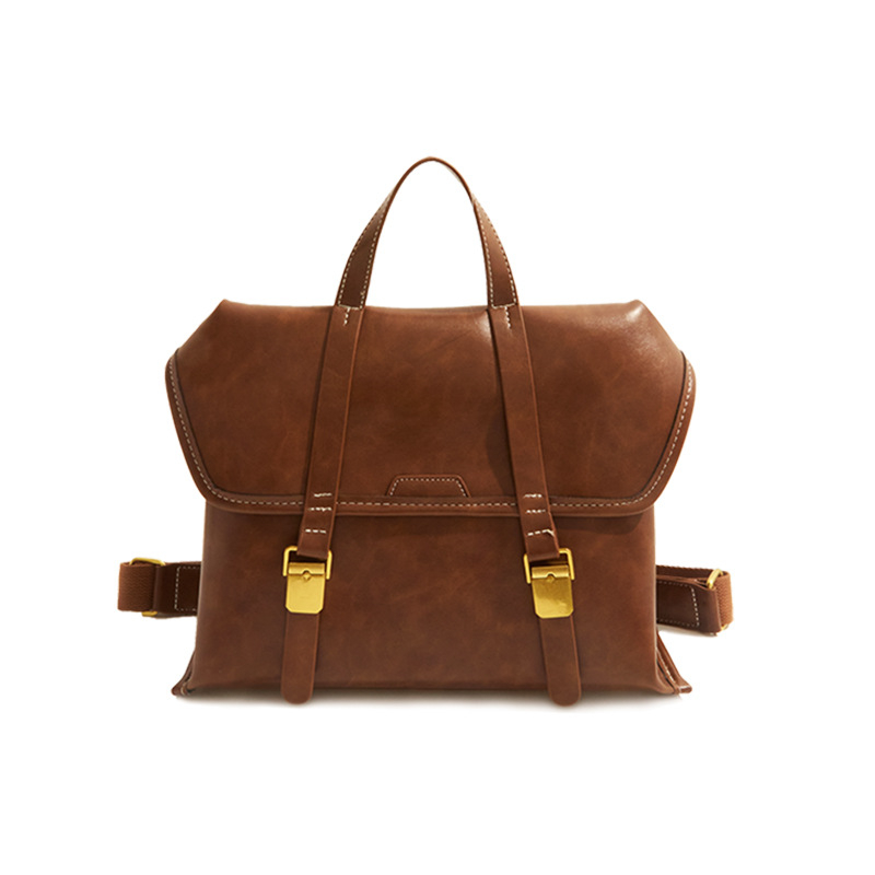 Moteriška kuprinė koledžo stiliaus su britišku dizainu, didelis talpos — PU medžiaga, 2025 metų pavasaris, be pamušalo, dengtas uždarymas, vidinė telefono kišenė