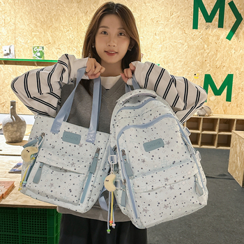 Учебна раница за момичета в средното училище: голям капацитет, дишащ найлон, принт със звезди, извити презрамки, подплата от полиестер (есен 2025)