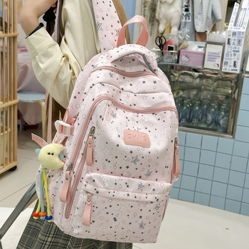 Учебна раница за момичета в средното училище: голям капацитет, дишащ найлон, принт със звезди, извити презрамки, подплата от полиестер (есен 2025)