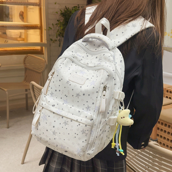 Учебна раница за момичета в средното училище: голям капацитет, дишащ найлон, принт със звезди, извити презрамки, подплата от полиестер (есен 2025)