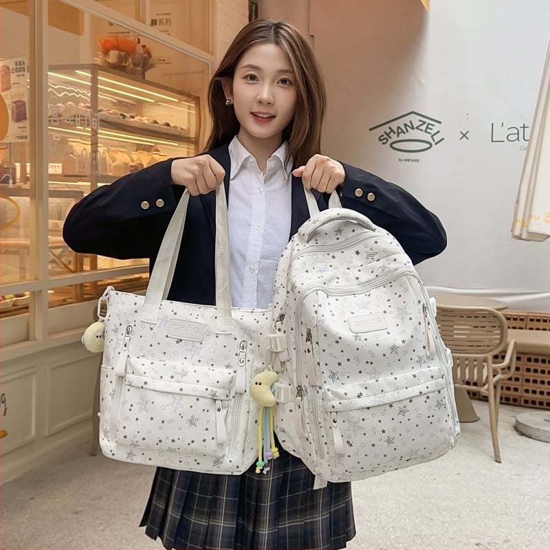 Skolas mugursoma meitenēm vidusskolā ar lielu ietilpību, elpojošs neilons, zvaigznīšu raksts, izliektas plecu siksnas, poliestera oderes (rudens 2025)