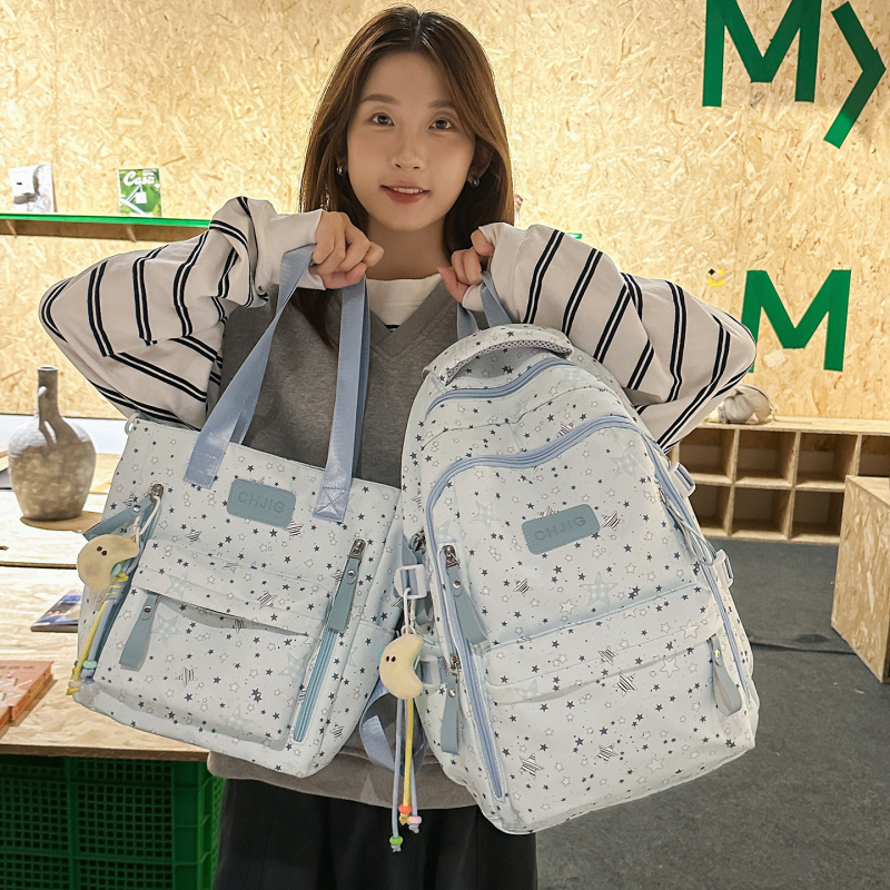 Учебна раница за момичета в средното училище: голям капацитет, дишащ найлон, принт със звезди, извити презрамки, подплата от полиестер (есен 2025)