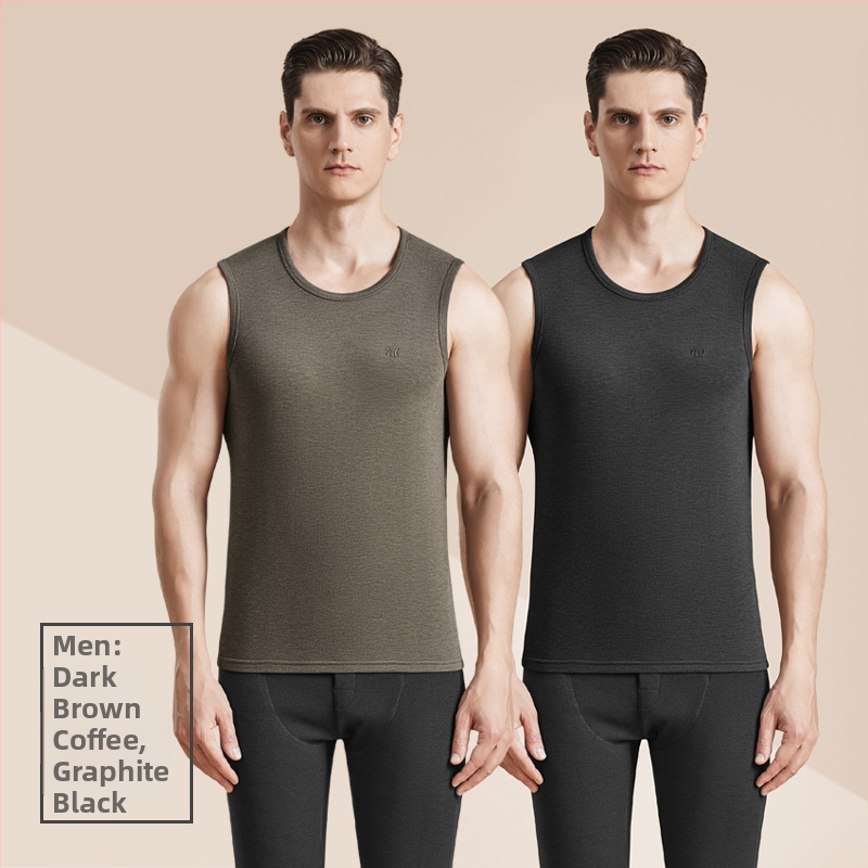 Meeste termiline villane vest antibakteriaalse kahepoolse veluuriga, paks 3-kihiline konstruktsioon, ümmargune kaelus