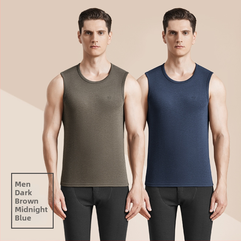 Meeste termiline villane vest antibakteriaalse kahepoolse veluuriga, paks 3-kihiline konstruktsioon, ümmargune kaelus