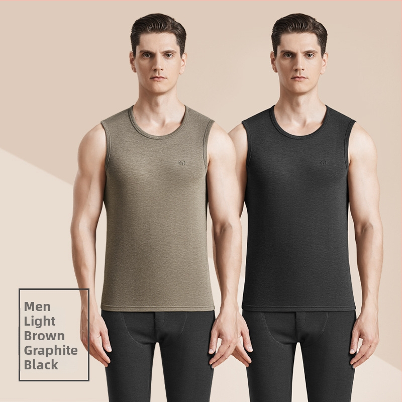 Meeste termiline villane vest antibakteriaalse kahepoolse veluuriga, paks 3-kihiline konstruktsioon, ümmargune kaelus