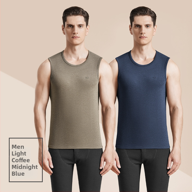 Meeste termiline villane vest antibakteriaalse kahepoolse veluuriga, paks 3-kihiline konstruktsioon, ümmargune kaelus