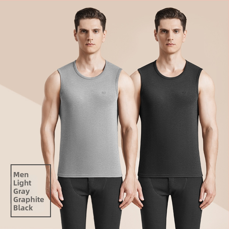 Meeste termiline villane vest antibakteriaalse kahepoolse veluuriga, paks 3-kihiline konstruktsioon, ümmargune kaelus